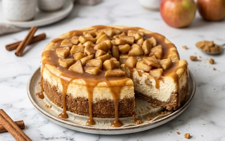 Karamell-Apfel-Käsekuchen: Rezept mit Apfel-Karamell-Kern