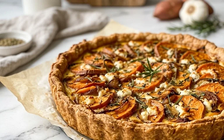 Knusprige Süßkartoffel-Quiche: Rezept mit festem Boden
