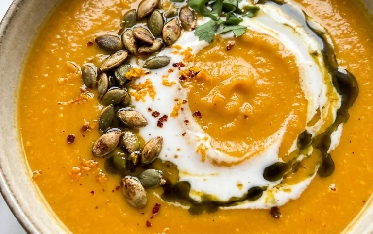 Mein bestes Rezept für einfache, cremige Kokos-Kürbissuppe mit Ingwer und Orange