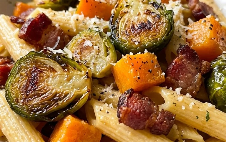 Beef Bacon Brussels Sprouts Butternut Squash Pasta