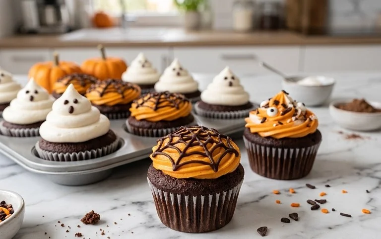 Vegane Halloween Cupcakes: Dunkle Schokolade & Kürbis
