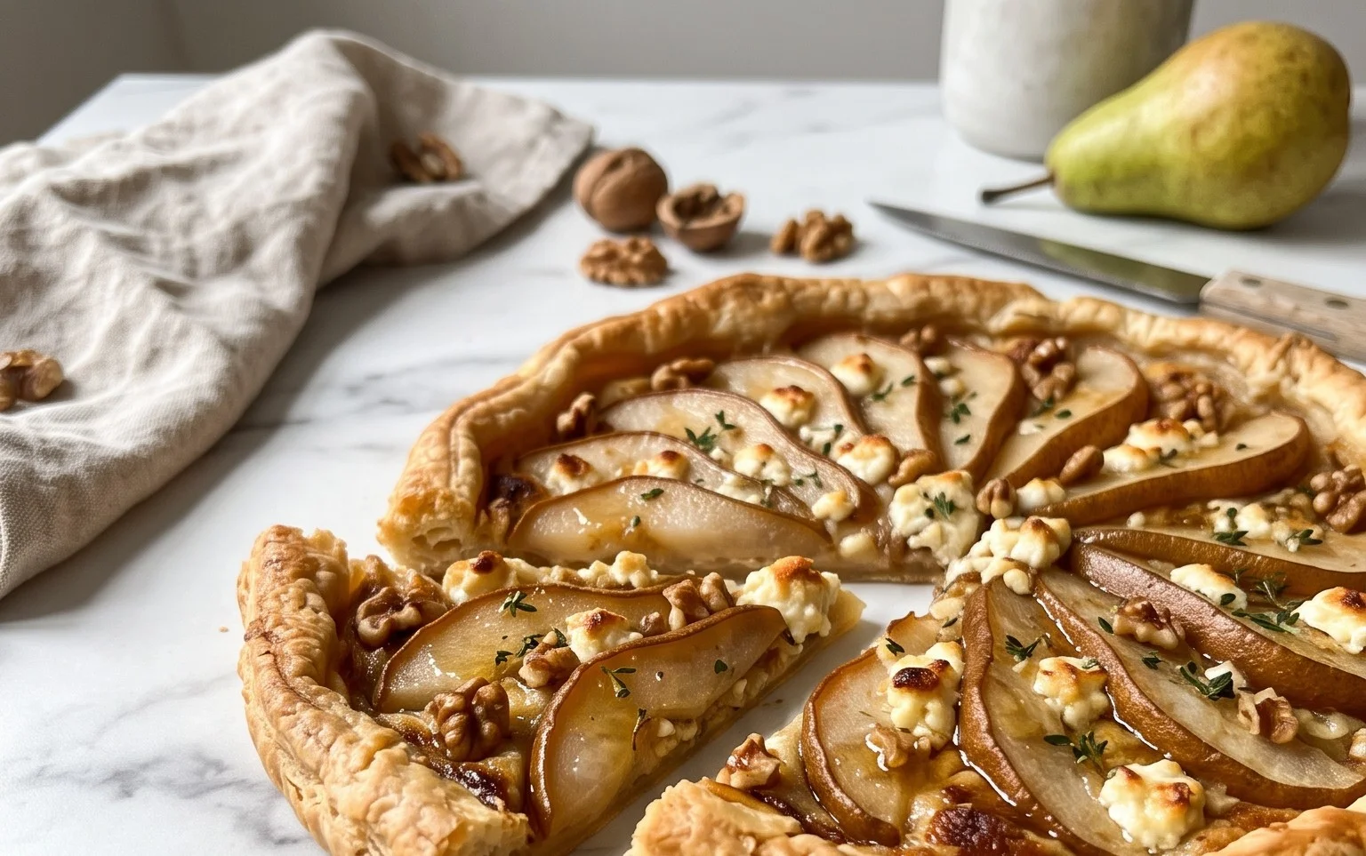 Herzhafte Birnen-Tarte mit Ziegenfrischkäse backen