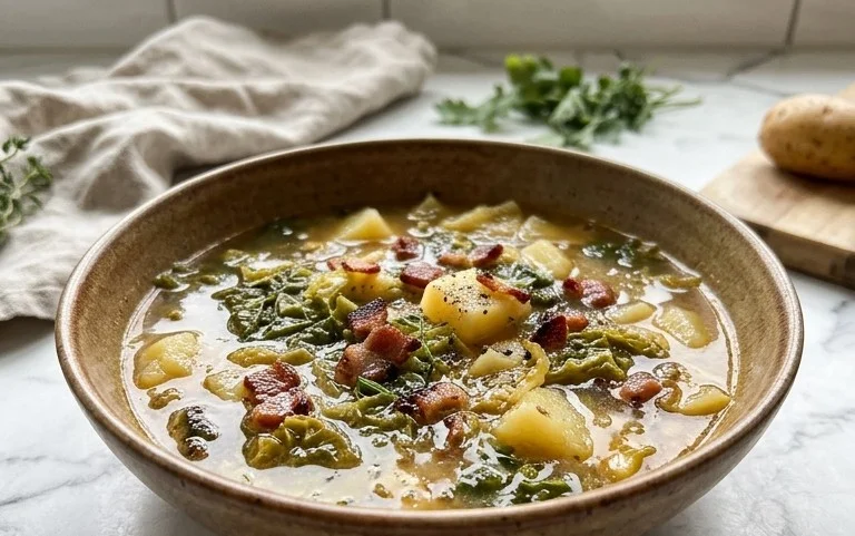 Herzhafte Wirsingsuppe mit Kartoffeln und Speck